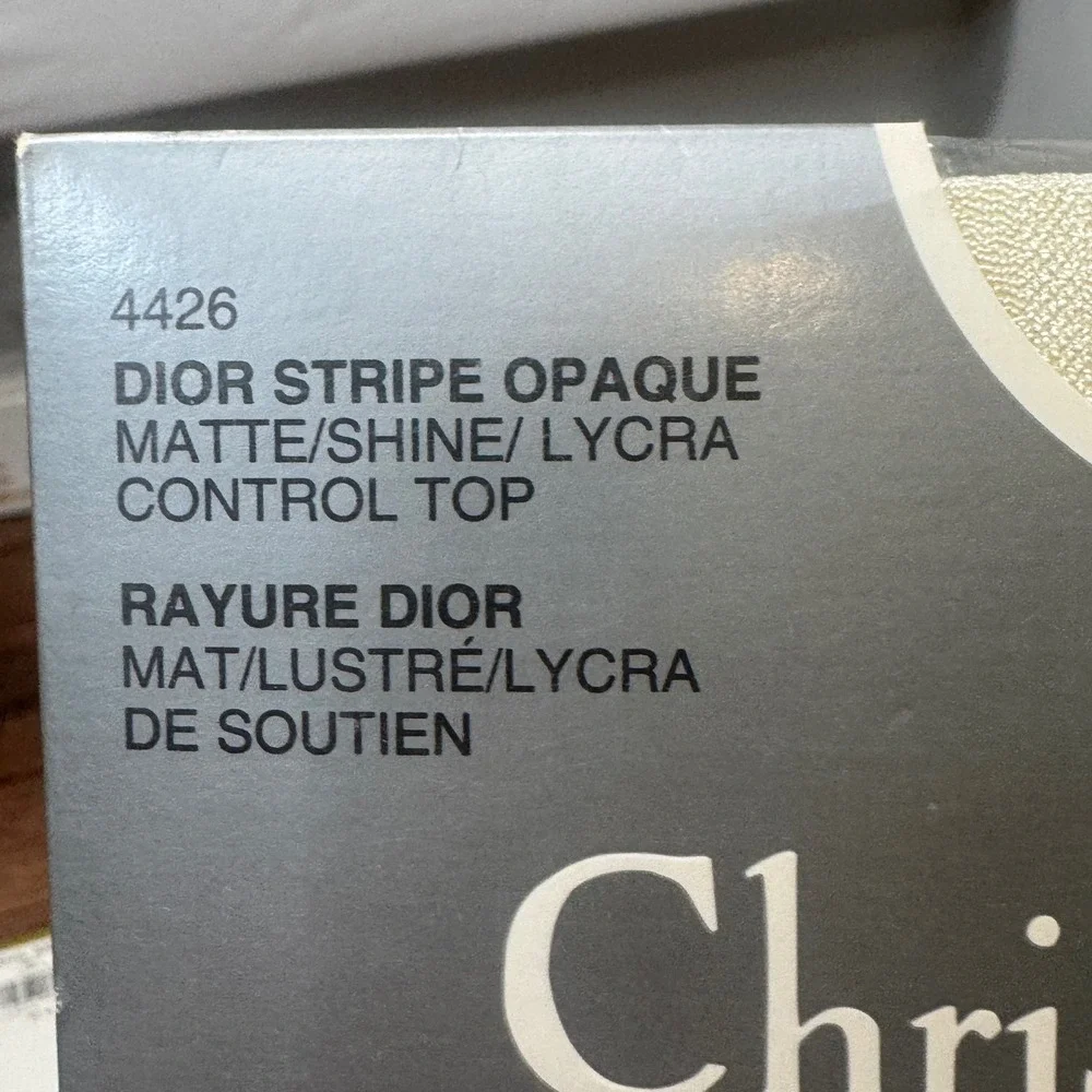 VTG Christian Dior Stripe Opaque Tights Alabaster Matte Shine Control Top Size 1